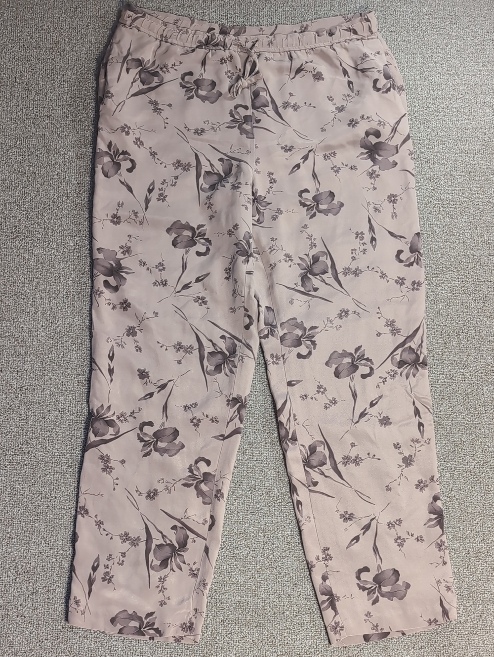 Vintage Moda Seta 100% Silk Wide Leg Floral Trousers Size Medium in Tan/Taupe